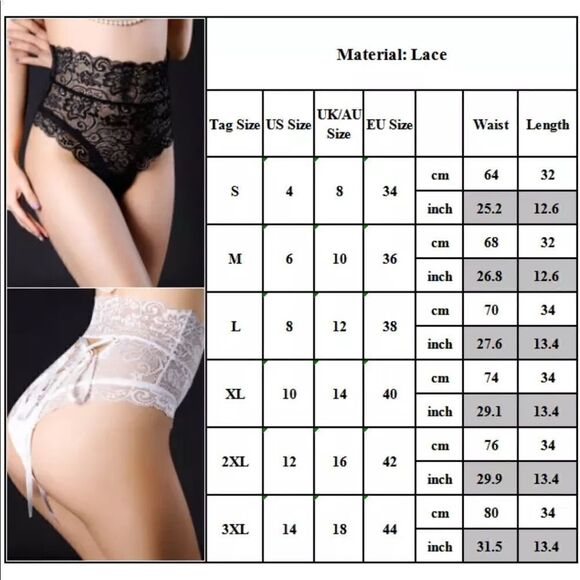 High Waist Lace Briefs Panties Underwear Lingerie black medium NEW lace back - Picture 9 of 12